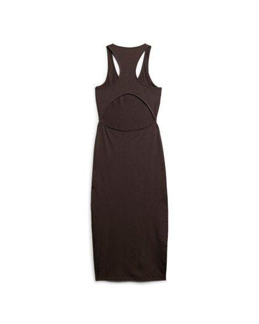 Superdry Jersey Midi-jurk Met Laag Uitgesneden Ronde Hals in het Brown