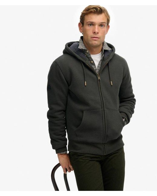 Superdry Black Borg Lined Zip Hoodie for men