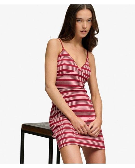 Superdry Red & Co Stripe Ribbed Jersey Mini Dress