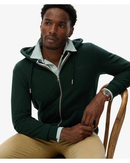 Superdry Green Essential Logo Half Brushed Zip Hoodie for men