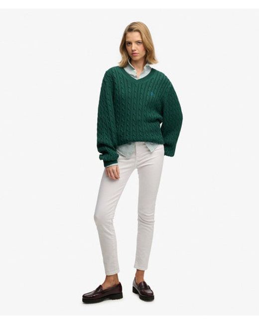 Superdry Green & Co Oversized V Neck Cable Jumper