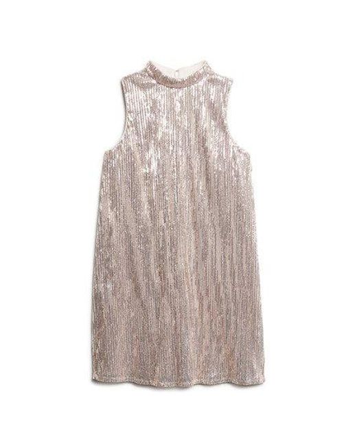 Superdry Mouwloze Mini-jurk Met Lovertjes En A-lijn in het Natural