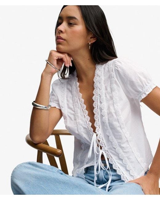 Superdry White & Co Lace Trim Tie Blouse