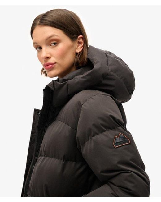 Superdry Black Classic Microfibre Longline Puffer Coat