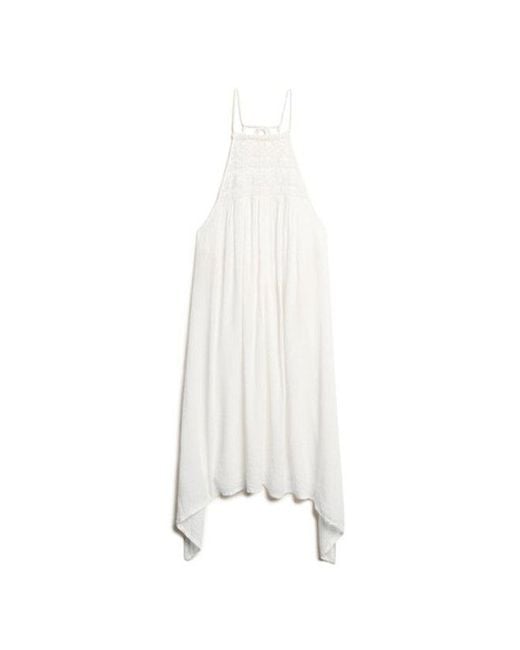 Superdry White Lace Detail Ibiza Halter Midi Dress