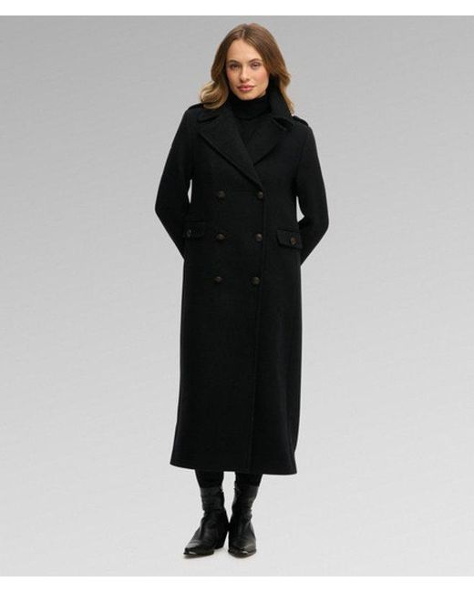 Superdry Black & Co Double Breasted Wool Blend Coat