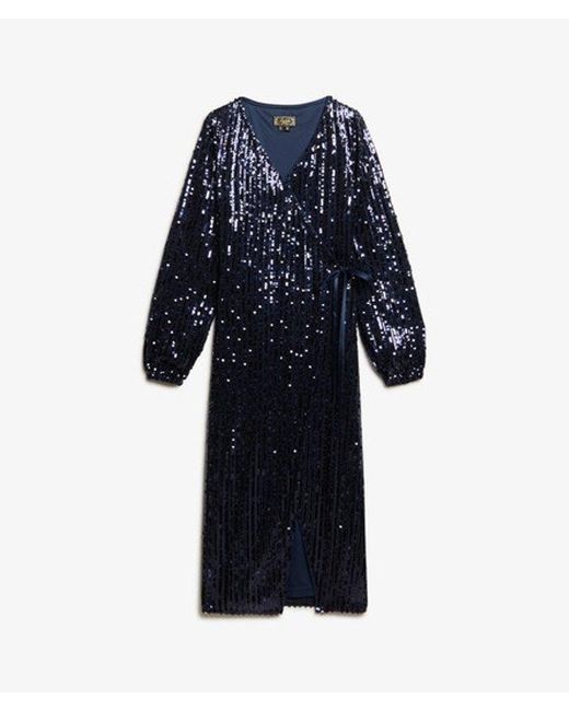 Superdry Blue & Co Slim Fit Long Sleeve Sequin Wrap Maxi Dress