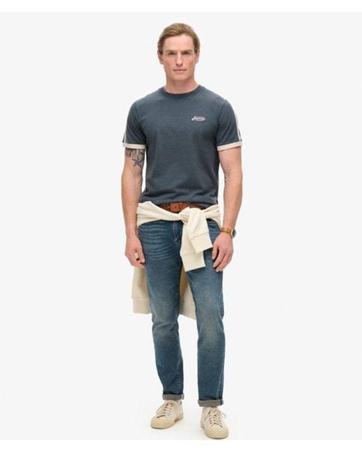 Superdry Blue & Co Essential Logo Retro Striped Crew Neck T-shirt for men