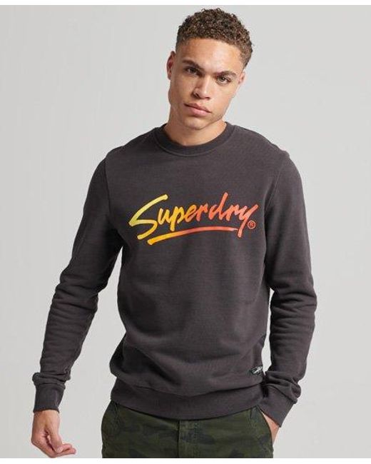 Superdry Gray Vintage Downtown Script Crew Sweatshirt Bison for men