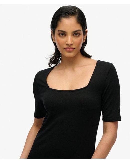 Superdry Black & Co Short Sleeve Square Neck Midi Jersey Dress