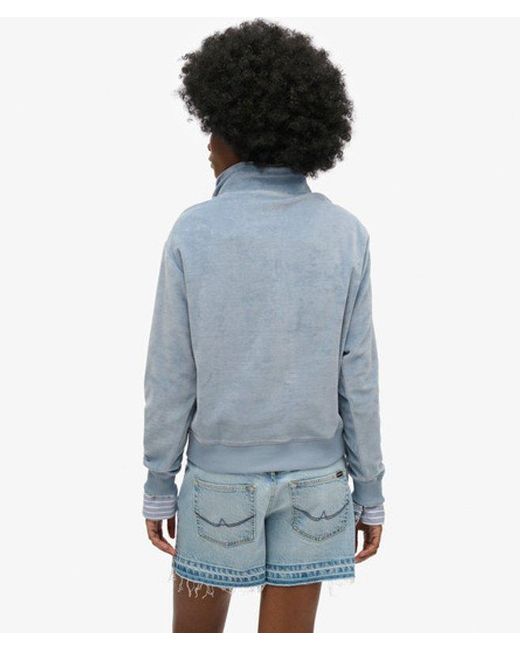 Superdry Blue & Co Velour Half Zip Sweatshirt