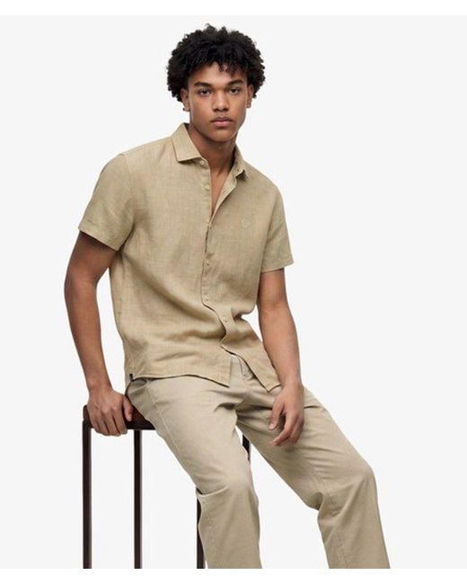 Superdry Brown & Co Riviera Short Sleeve Linen Shirt for men