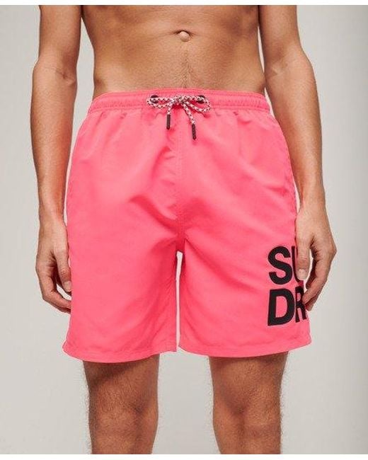 Superdry Pink Sportswear Logo 17-inch Recycled Swim Shorts for men
