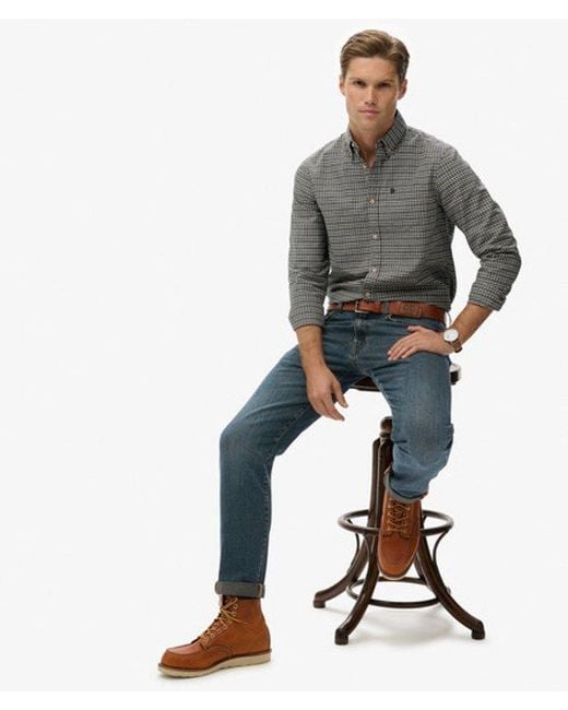 Superdry Premium Oxford Overhemd Met Ruitjes in het Gray voor heren