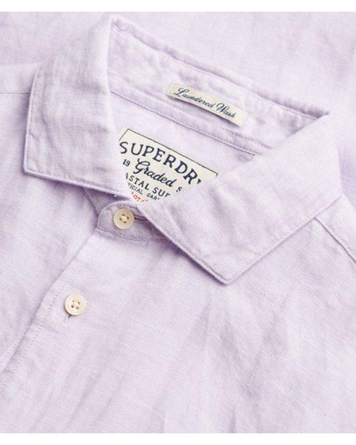 Superdry Purple & Co Riviera Long Sleeve Linen Shirt for men