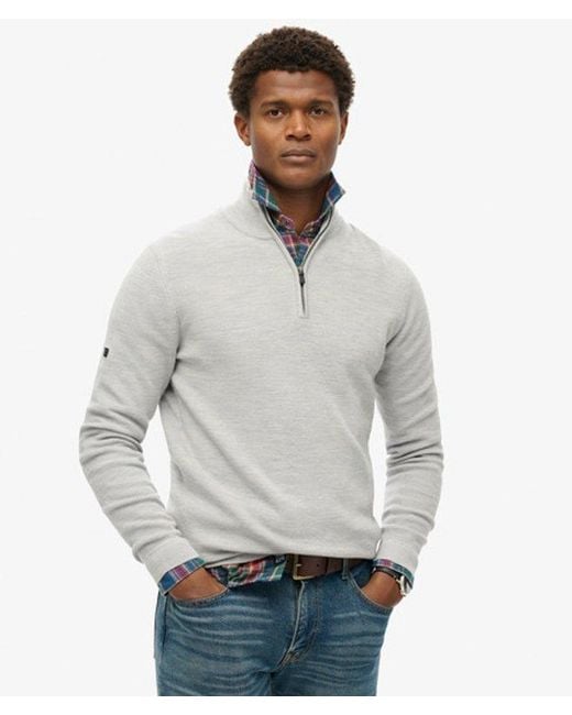 Superdry Gray & Co Lightweight Knitted Merino Half Zip Jumper for men