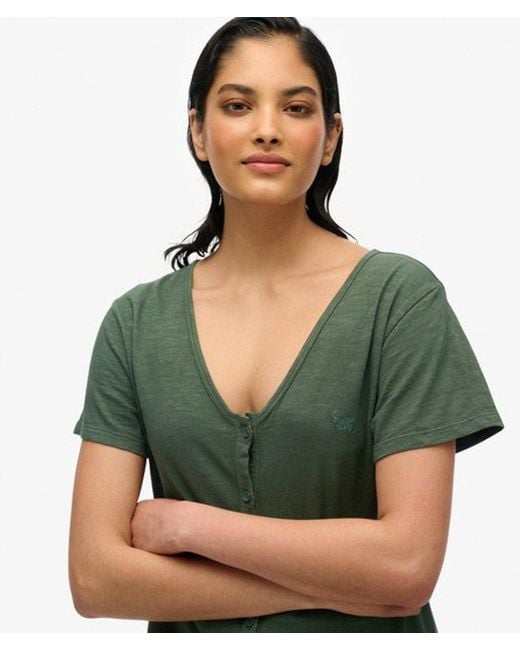 Superdry Green & Co Short Sleeve Button Through Jersey Midi Dress