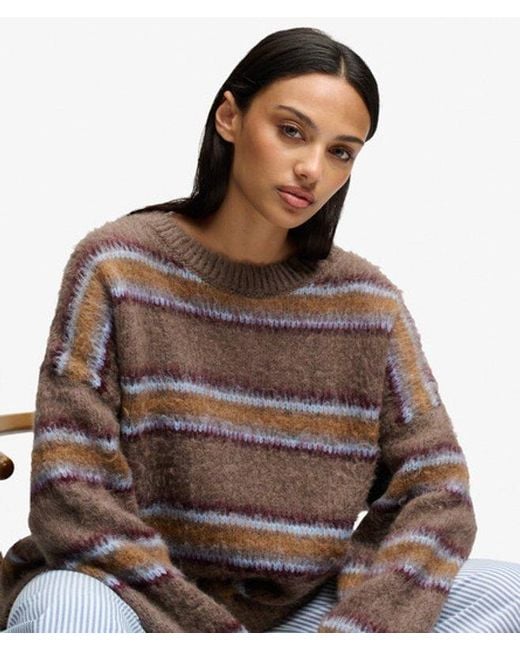 Superdry Brown & Co Slouchy Brushed Stripe Knit Jumper
