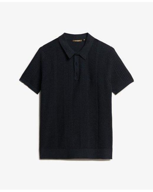Superdry Gebreid Poloshirt Met Korte Mouwen in het Black voor heren