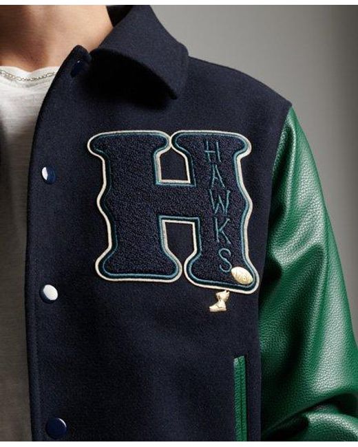 Superdry Green Mixed Varsity Bomber Jacket Nautical for men