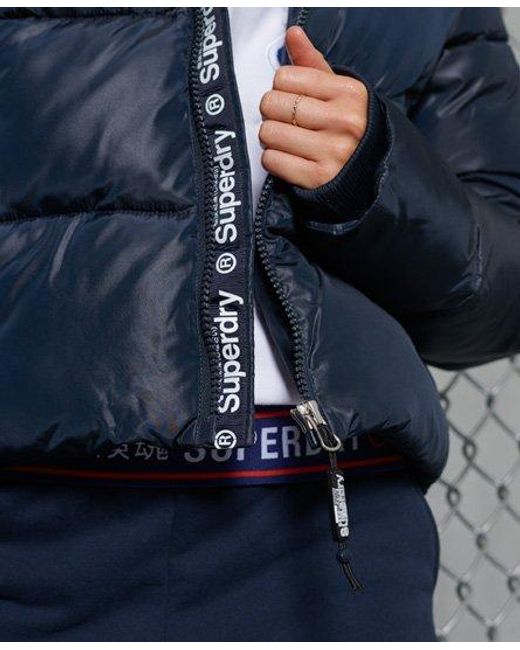 Superdry Gray Sport Puffer Borg Crop Jacket Eclipse