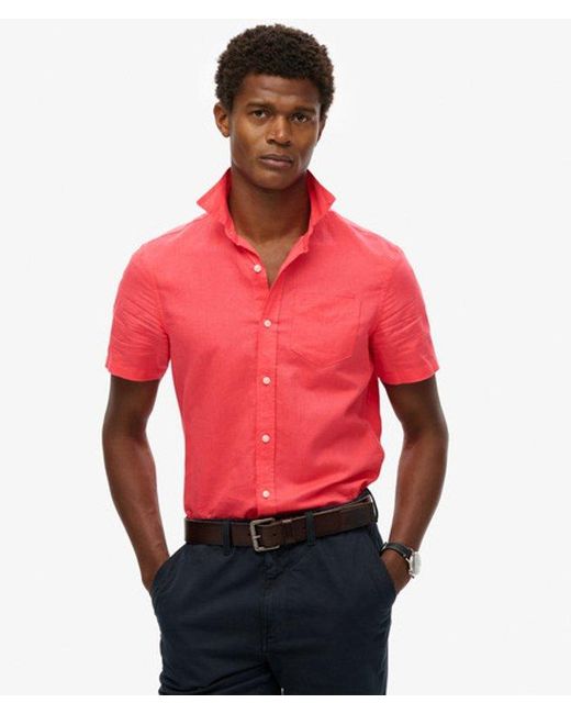 Superdry Red & Co Cotton Linen Short Sleeve Shirt for men