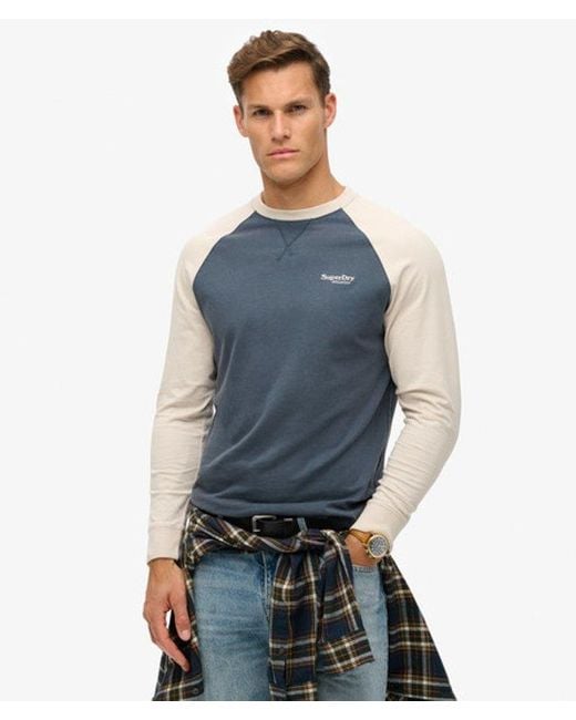 Superdry Blue Essential Logo Baseball Long Sleeve Top for men