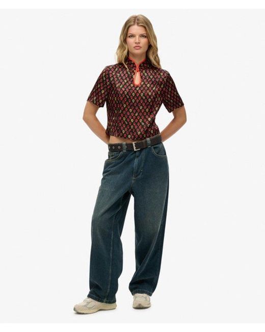 Superdry Red & Co Mandarin Jacquard Top