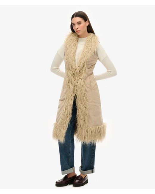 Superdry Natural & Co Faux Fur Afghan Long Gilet