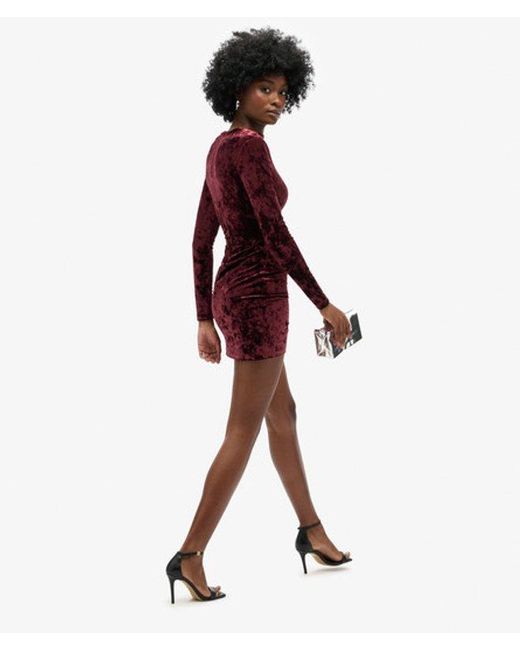 Superdry Red & Co Velvet Long Sleeve Mini Dress