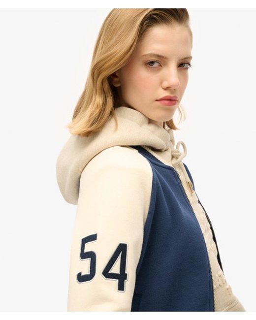 Superdry Blue & Co College Script Graphic Jersey Bomber Jacket