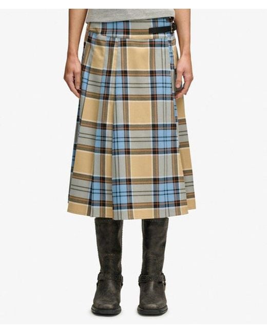 Superdry Blue & Co Check Pleated Midi Skirt