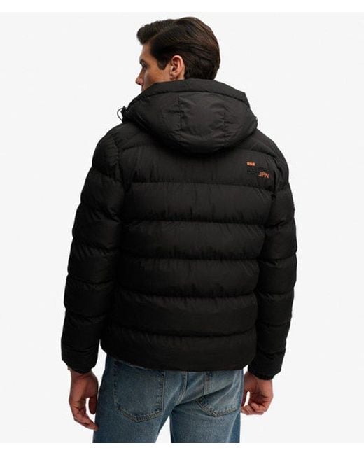 Superdry Black & Co Classic Embroidered Logo Hooded Sports Puffer Jacket for men