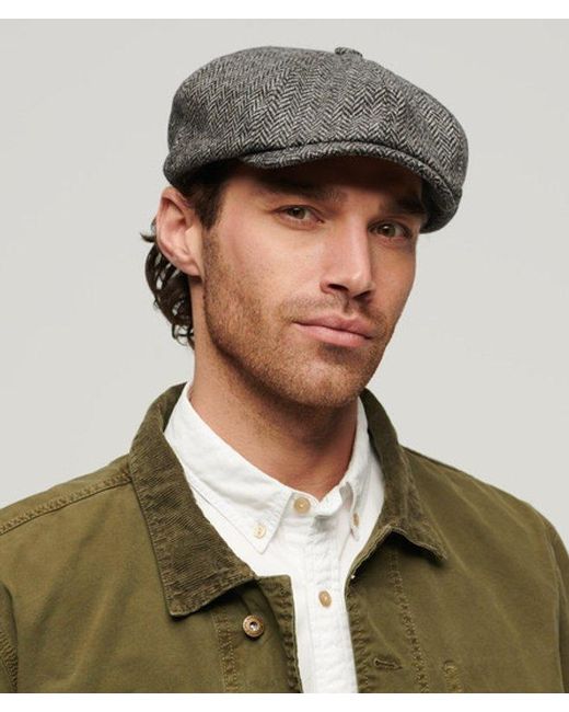 Superdry Green & Co Fully Lined Herringbone Baker Boy Cap for men