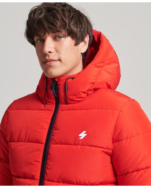 Superdry Fleece Sports Puffer Hooded Jacket Red for Men | Lyst