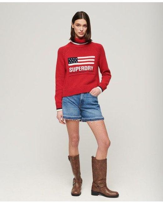 Superdry Red Americana Roll Neck Knit Jumper
