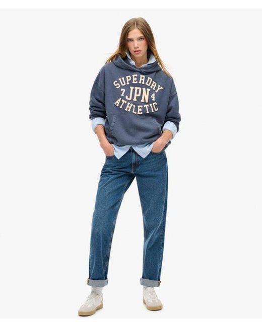 Superdry Blue & Co Athletic Essentials Applique Oversized Hoodie