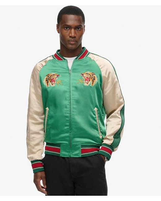 Superdry Green Sukajan Embroidered Bomber Jacket for men
