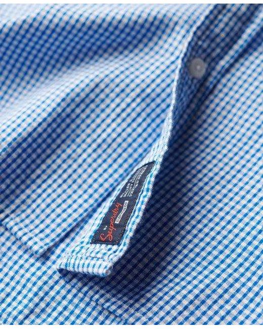 Superdry Blue Lightweight Gingham Seersucker Short Sleeve Shirt for men