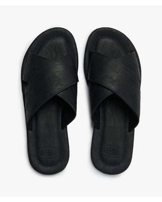 Superdry Black & Co Vintage Cross Strap Slides for men