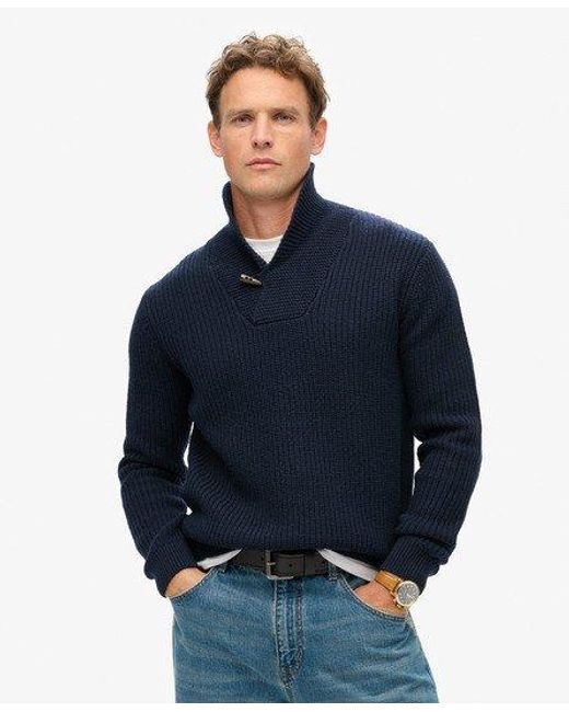 Superdry Blue The Merchant Store - Shawl Neck Jumper for men