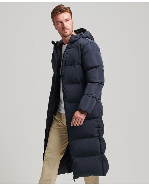 Superdry Extra Long Puffer Coat Navy in Blue for Men | Lyst