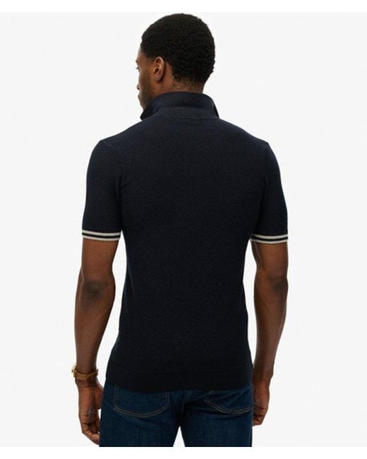 Superdry Black & Co Knitted Texture Short Sleeve Polo Shirt for men