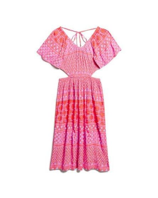 Superdry Pink Printed Cut Out Midi Dress