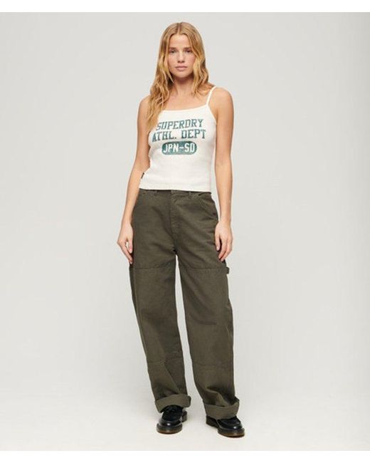 Superdry Green Athletic College Graphic Rib Cami Top Cream