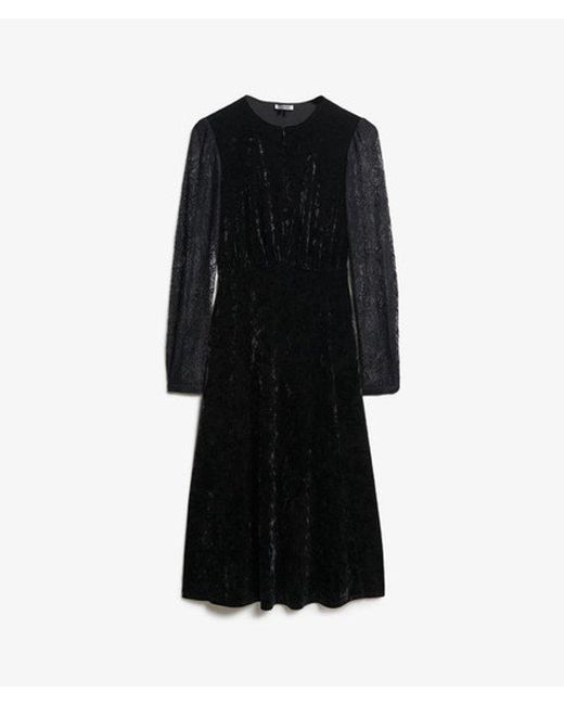 Superdry Black & Co Lace Sleeve Velvet Midi Dress