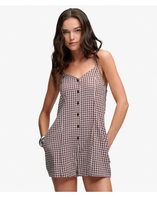 Superdry Purple & Co Gingham Cami Playsuit