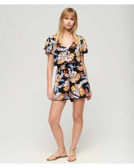 Superdry Beach Playsuit Met Korte Mouwen in het Black