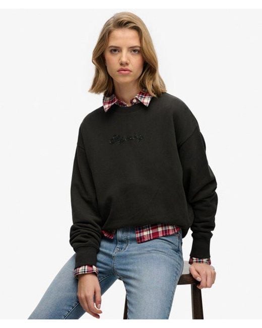 Superdry Script Brand Losse Crew Sweatshirt in het Black
