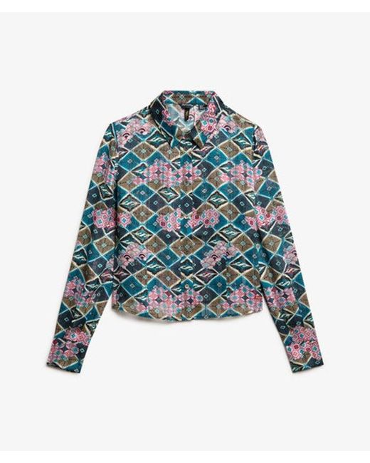 Superdry Blue & Co Sheer Lurex Printed Blouse